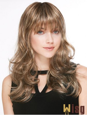 Trendy Blonde Wavy With Bangs Long Wigs