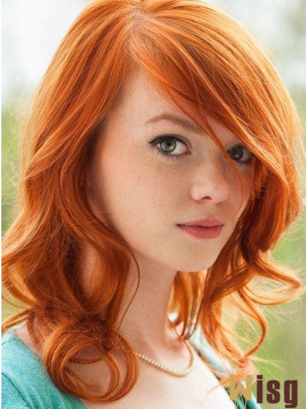 Copper Shoulder Length Wavy With Bangs 16 inch New Medium Wigs