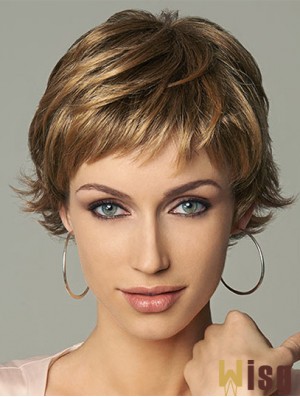 Online 4 inch Wavy Brown Layered Short Wigs