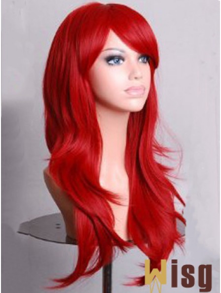 Wavy With Bangs Lace Front Convenient 22 inch Red Long Wigs