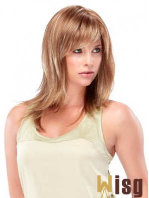 Blonde Shoulder Length Straight With Bangs Trendy Medium Wigs