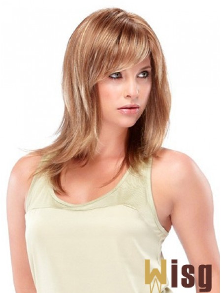 Blonde Shoulder Length Straight With Bangs Trendy Medium Wigs