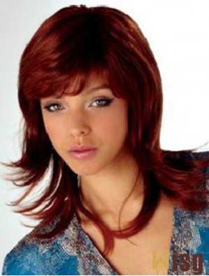 Auburn Shoulder Length Wavy With Bangs 16 inch Fabulous Medium Wigs