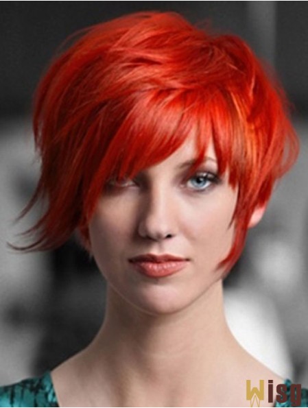 Popular 8 inch Straight Red With Bangs Short Wigs