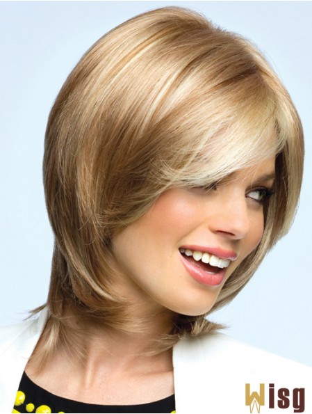 Blonde Chin Length Wavy Layered 12 inch Top Medium Wigs