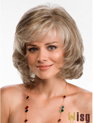 Cheapest Synthetic Lace Wigs UK Chin Length Wavy Style With Bangs