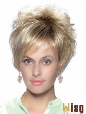 No-Fuss 8 inch Straight Blonde With Bangs Short Wigs