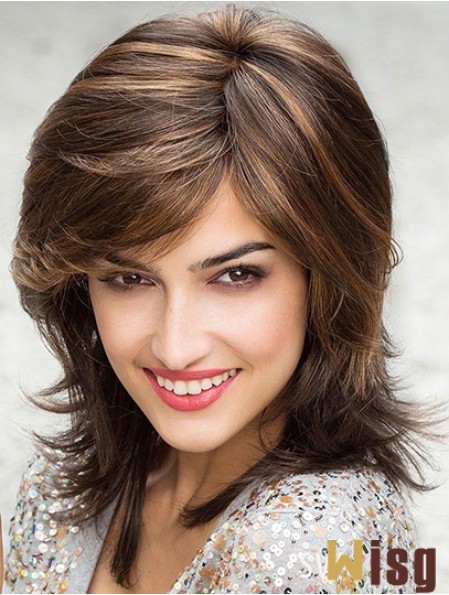 Beautiful Brown Shoulder Length Layered Straight Glueless Lace Front Wigs