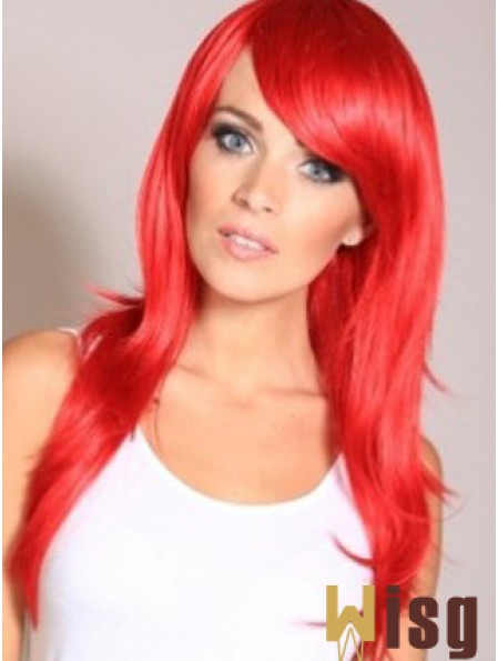 Straight With Bangs Lace Front Cheapest 20 inch Red Long Wigs