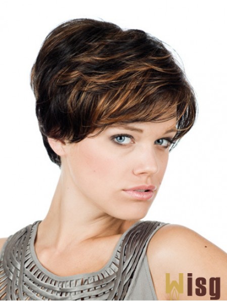 Comfortable 8 inch Straight Brown With Bangs Short Wigs