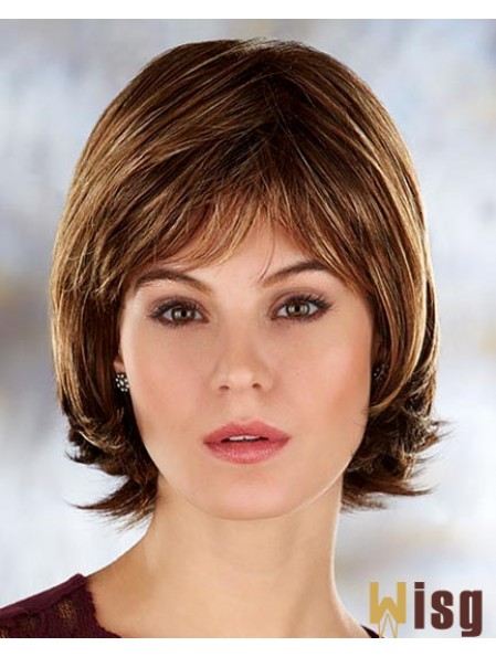 Brown Chin Length Straight With Bangs 10 inch Durable Medium Wigs