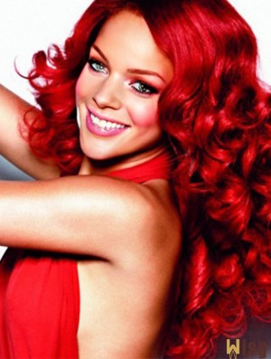 22 inch Curly Without Bangs Capless Red Popular Long Wigs