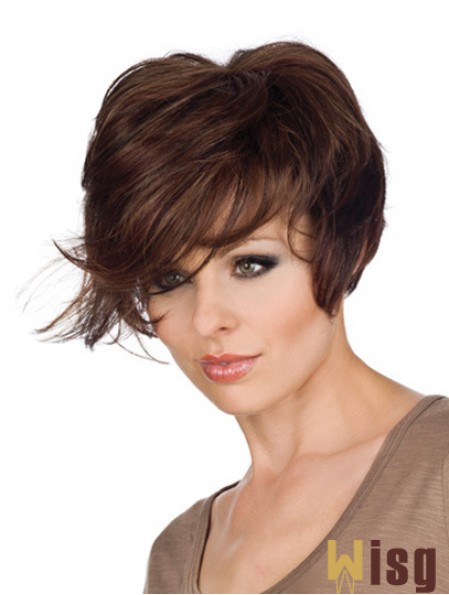 Great 8 inch Wavy Brown With Bangs Short Wigs