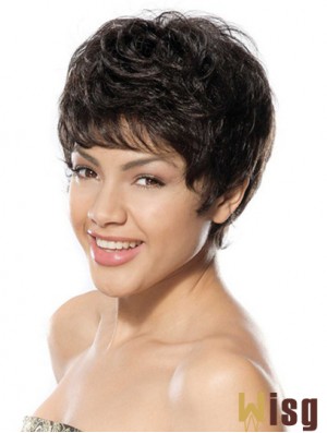 Discount Black Short Boycuts Wavy Glueless Lace Front Wigs