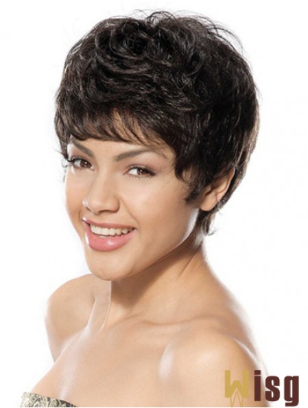 Discount Black Short Boycuts Wavy Glueless Lace Front Wigs