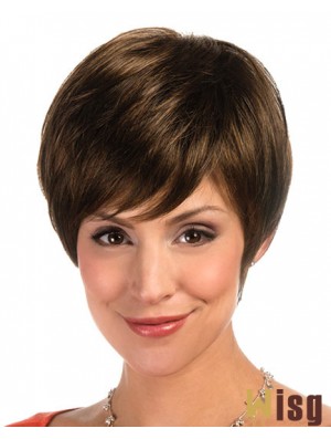 Designed Brown Cropped Layered Straight Glueless Lace Front Wigs