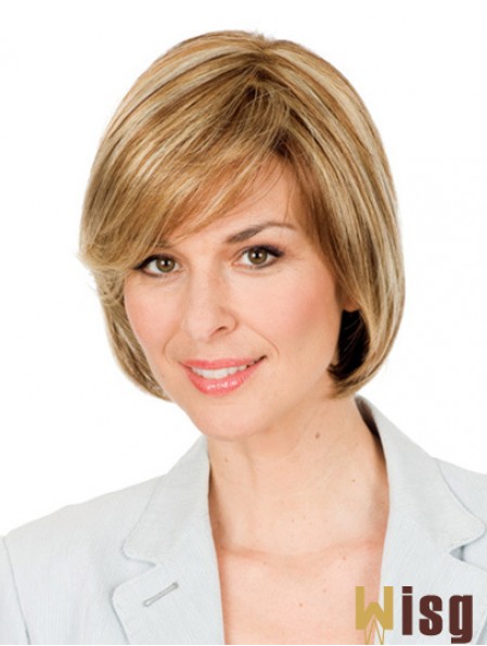 Hand Tied Short Wigs Synthetic Chin Length Monofilament Blonde Color