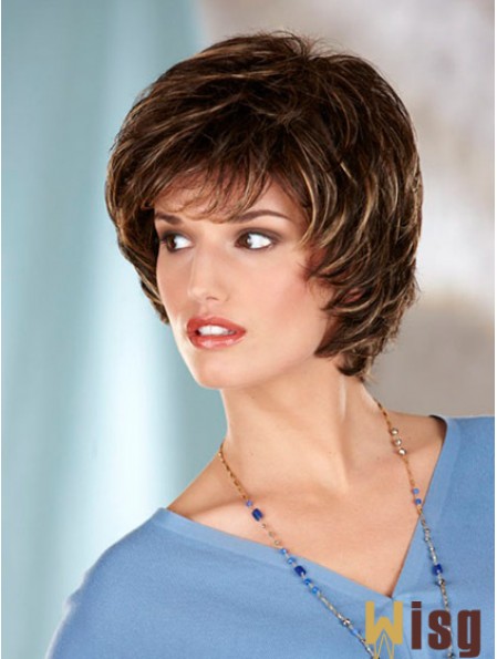 Wavy Brown Designed Chin Length Classic Wigs