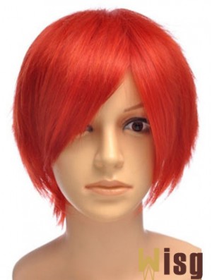 Sleek Red Short Straight With Bangs Lace Front Wigs