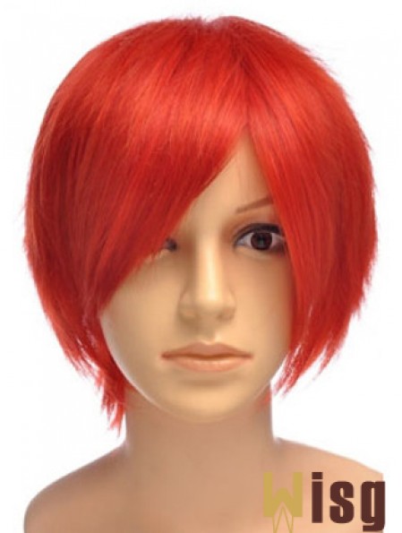 Sleek Red Short Straight With Bangs Lace Front Wigs