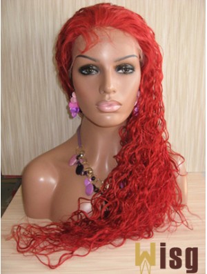 Curly Without Bangs Lace Front Natural 22 inch Red Long Wigs