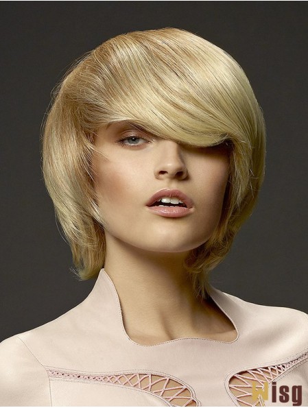 No-Fuss 8 inch Straight Blonde With Bangs Short Wigs