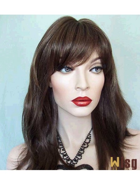 Straight With Bangs Long Brown Trendy Lace Front Wigs