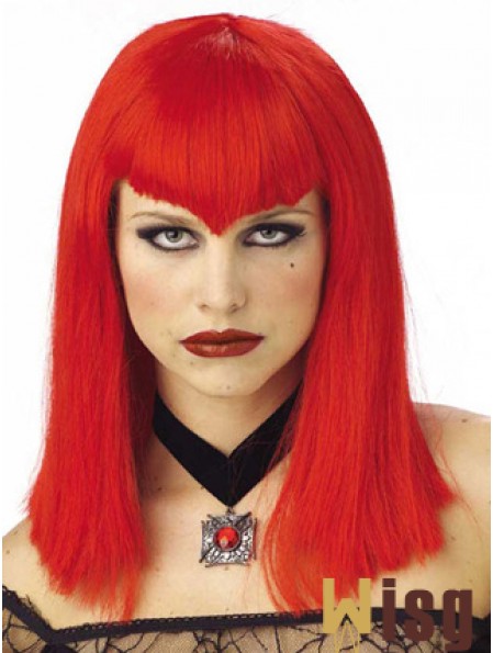 Straight With Bangs Shoulder Length Red Discount Lace Front Wigs