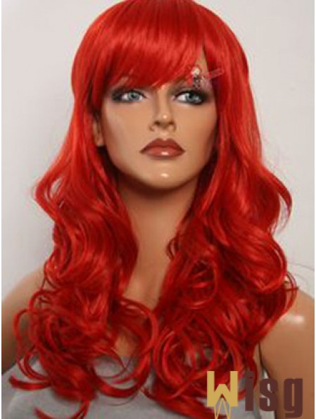 Wavy With Bangs Lace Front Fashion 20 inch Red Long Wigs