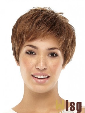 Cropped Boycuts Straight Brown Popular Synthetic Wigs