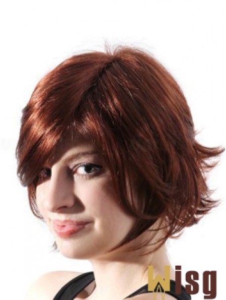 Chin Length Layered Wavy Auburn Natural Synthetic Wigs