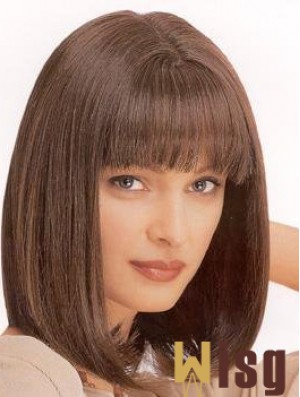 Ladies Wig Synthetic With Bangs Brown Color Straight Style