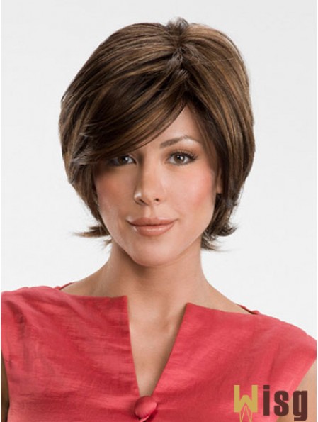 Online Brown Chin Length Straight With Bangs Lace Front Wigs