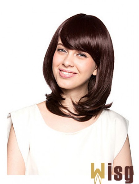 Shoulder Length With Bangs Wavy Auburn Beautiful Synthetic Wigs