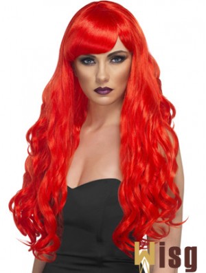 Wavy With Bangs Lace Front Incredible 24 inch Red Long Wigs