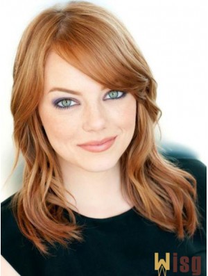 16 inch Wavy Without Bangs Lace Front Copper Designed Long Emma Stone Wigs