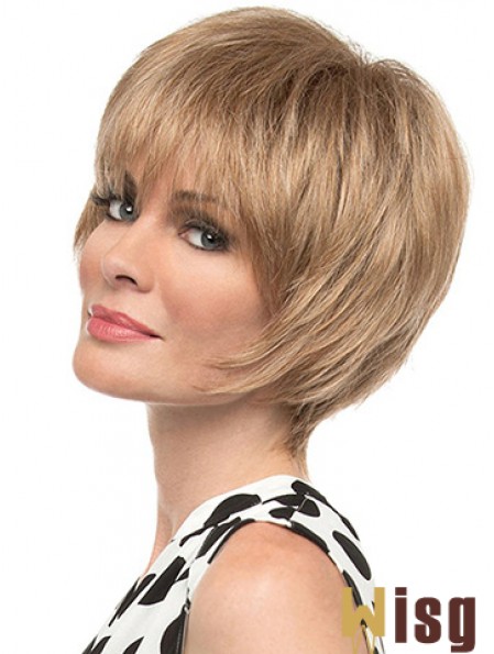 Fashion 8 inch Straight Blonde With Bangs Short Wigs