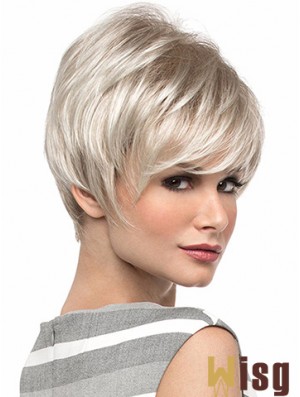 Popular 8 inch Straight Blonde With Bangs Short Wigs