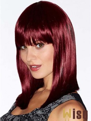 With Bangs Red Straight Shoulder Length 14 inch Flexibility Medium Wigs