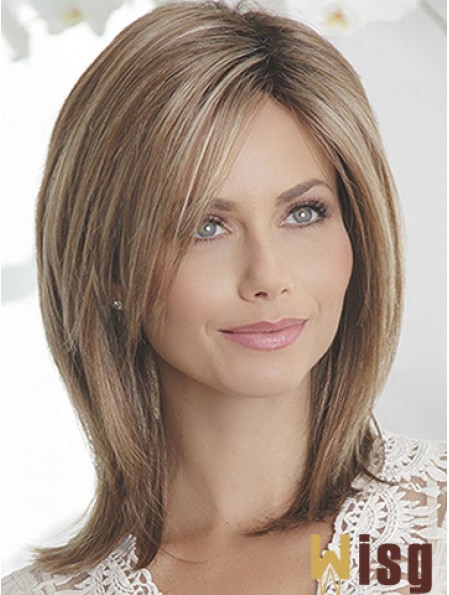 Layered Brown Straight Shoulder Length 14 inch Sleek Medium Wigs