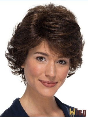 Classic Wavy 100% Hand-tied Brown 8 inch Wigs For Women With Cancer