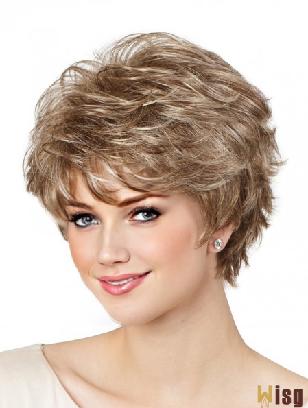 Classic Blonde Colour Short Wavy 8 inch Capless Lady Synthetic Wigs