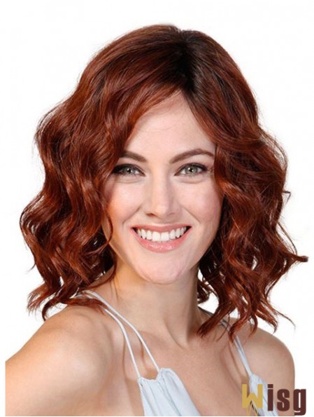 Wavy Without Bangs Red 12 inch Monofilament Cancer Patients Wigs