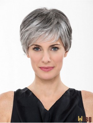 Lace Front 8 inch Short Synthetic Straight Cheap Grey Wigs