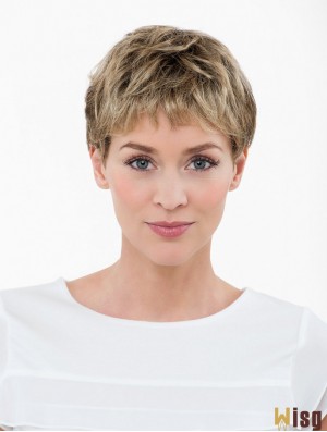 Blonde Cropped Synthetic 4 inch Straight Boycuts Lace Wigs