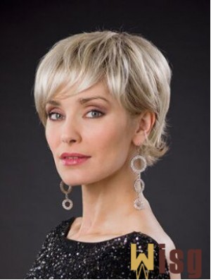 Blonde Short Synthetic 8 inch Wavy Bobs Glueless Lace Wigs