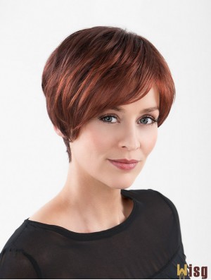 Red Short Synthetic 8 inch Straight Layered Lace Wigs