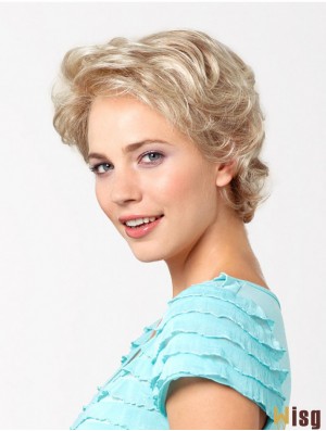 Platinum Blonde Short Synthetic 8 inch Wavy Layered Glueless Lace Wig