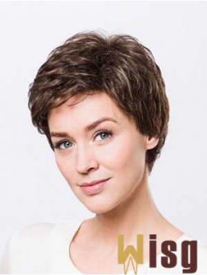 Brown Boycuts Short 8 inch Wavy Synthetic Ladies Monofilament Wigs