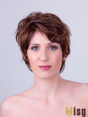 Auburn Layered Short 8 inch Wavy Synthetic Mono Cap Wigs